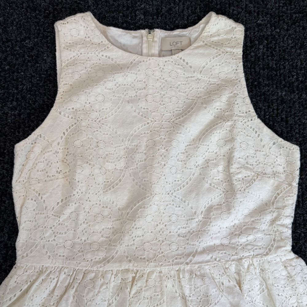 Loft Outlet Womens White Eyelet Lace Sleeveless Fit Flare Midi Dress Size 6